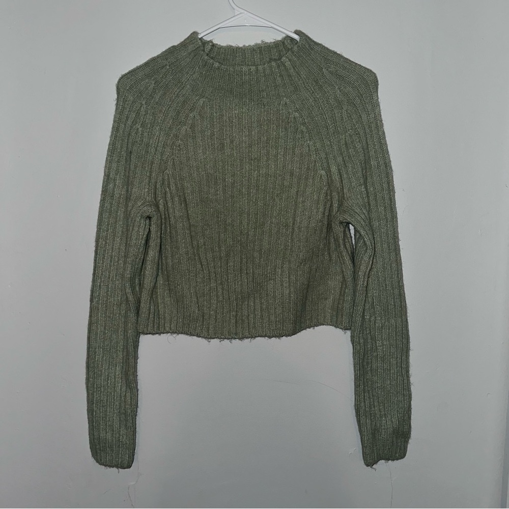 Monki Womens green mock neck cropped pullover knit sweater size small